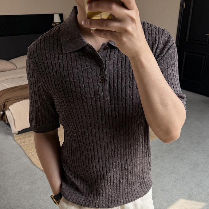 loro piana tencel linen cable knit polo shirt